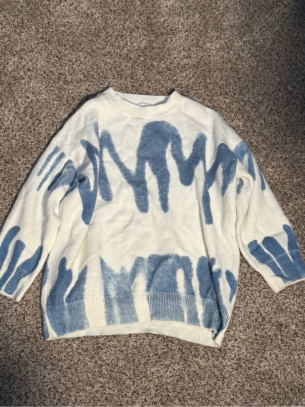 Princess Polly Cream Sweater with Blue Brush Motif